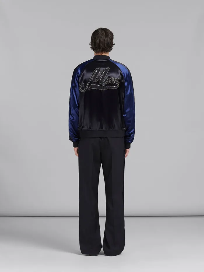 Black Satin Bomber With Beaded Logos Men Marni Coats and Jackets