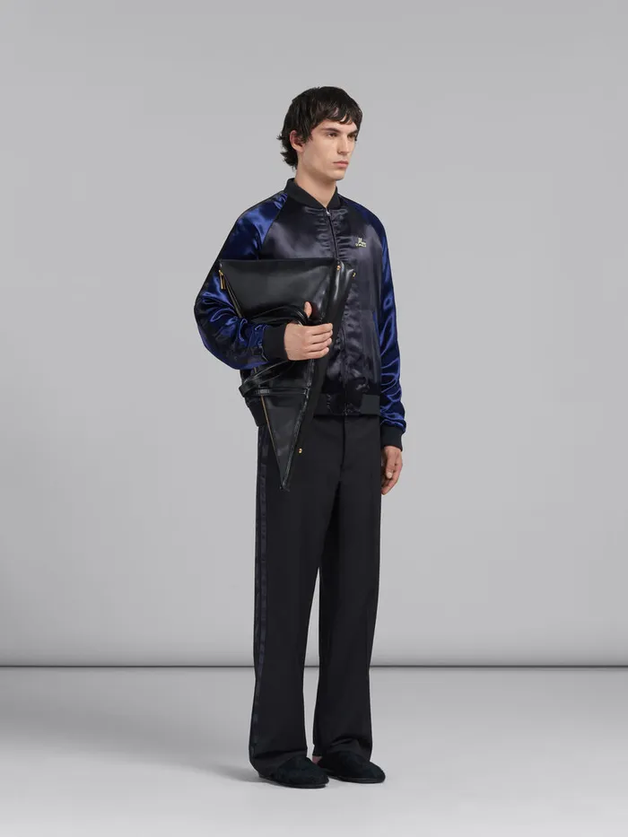 Black Satin Bomber With Beaded Logos Men Marni Coats and Jackets