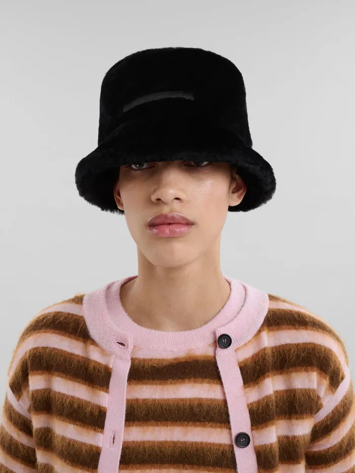 Black Shaved Shearling Bucket Hat Women Marni Hats