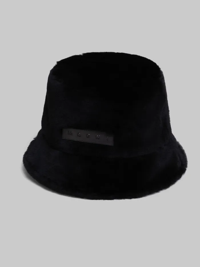Black Shaved Shearling Bucket Hat Women Marni Hats