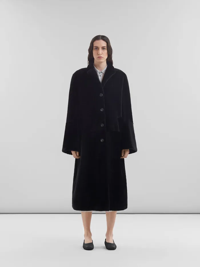 Black Shaved Shearling Coat With Padded Shoulders Women Marni Coats and Jackets