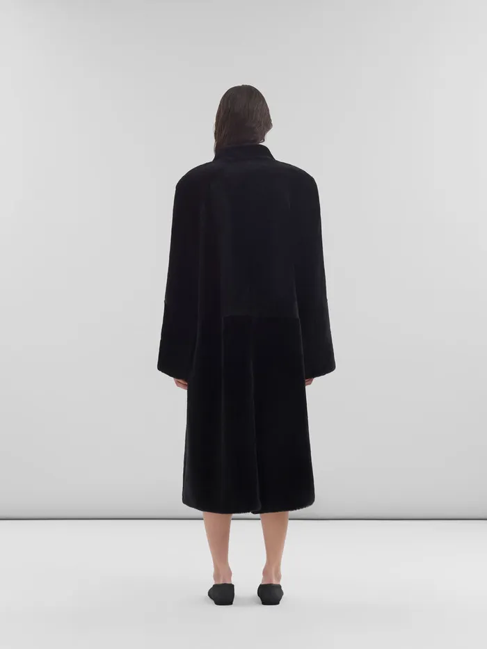 Black Shaved Shearling Coat With Padded Shoulders Women Marni Coats and Jackets