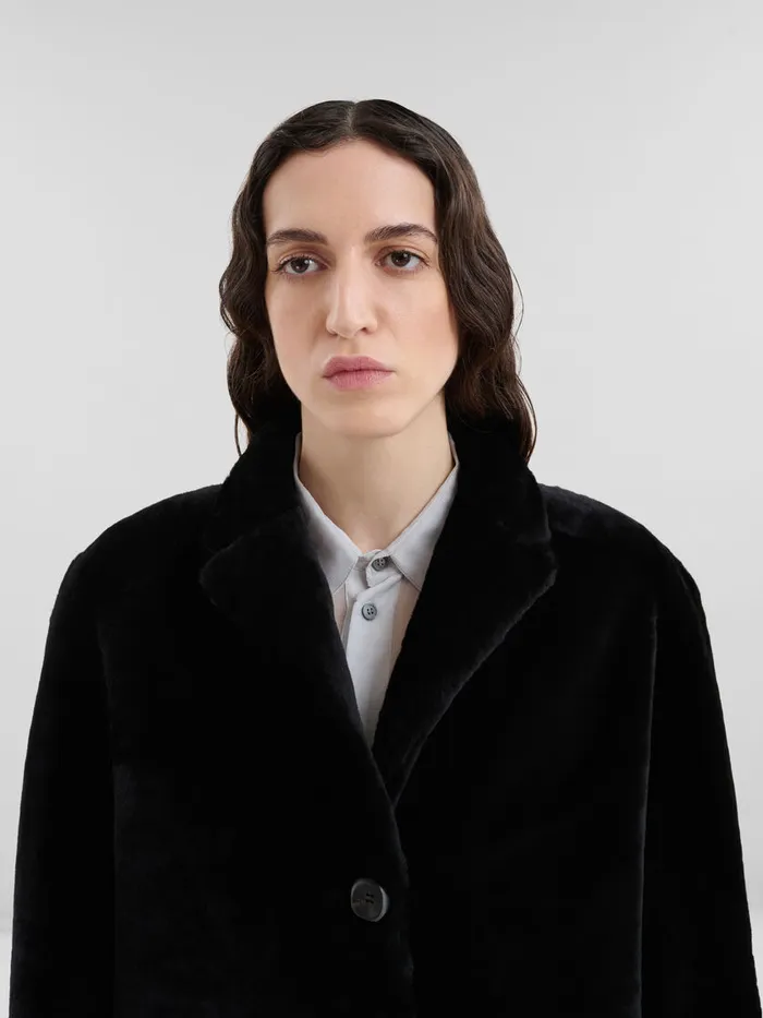 Black Shaved Shearling Coat With Padded Shoulders Women Marni Coats and Jackets