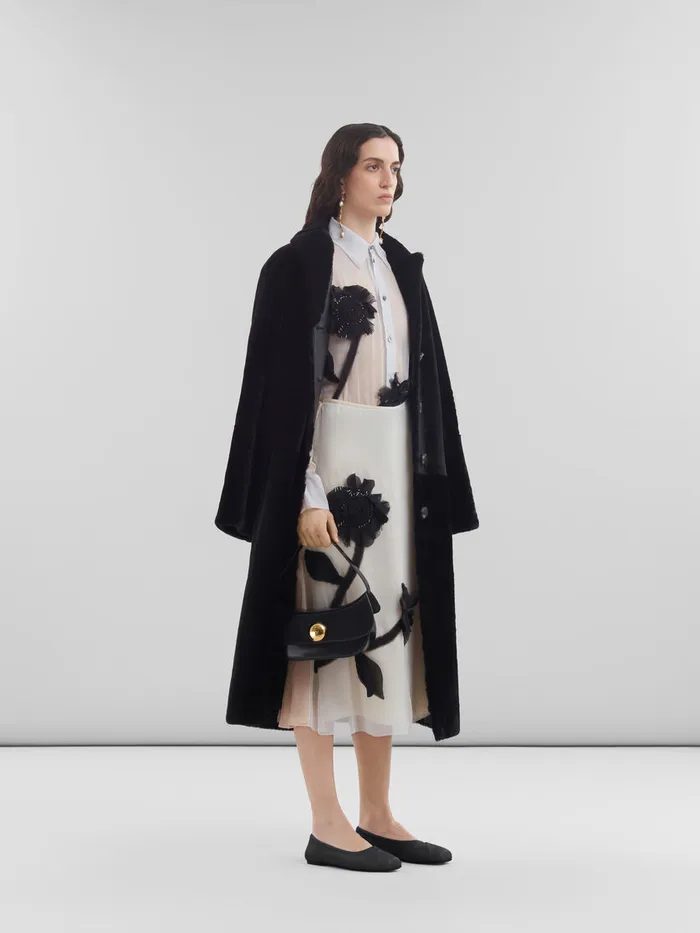 Black Shaved Shearling Coat With Padded Shoulders Women Marni Coats and Jackets