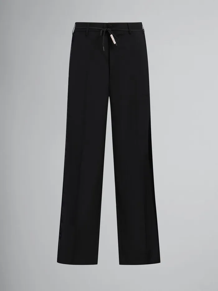 Black Tropical Wool Trousers With Satin Stripes Men Marni Pants