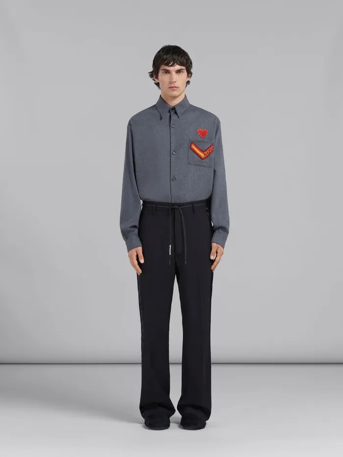 Black Tropical Wool Trousers With Satin Stripes Men Marni Pants