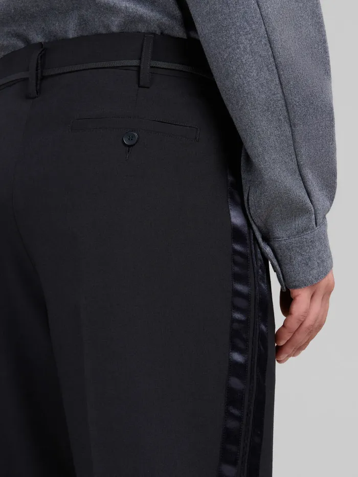 Black Tropical Wool Trousers With Satin Stripes Men Marni Pants