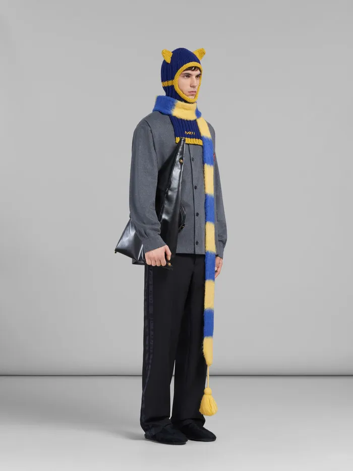 Black Tropical Wool Trousers With Satin Stripes Men Marni Pants