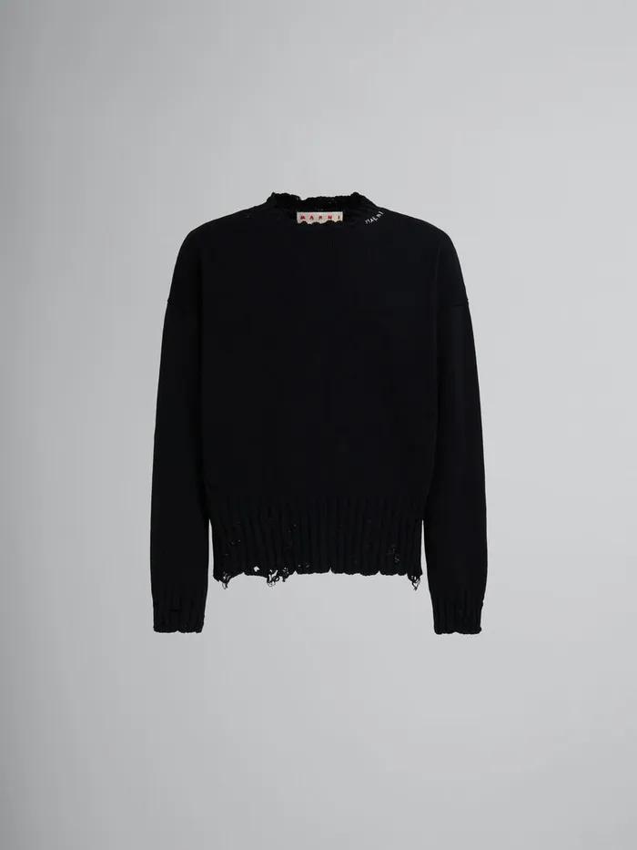 Black Twisted Crewneck Sweater Men Marni Knitwear