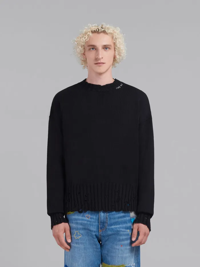 Black Twisted Crewneck Sweater Men Marni Knitwear