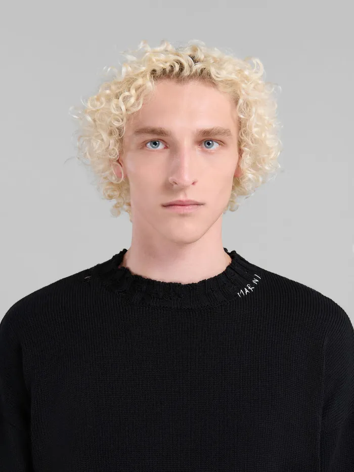 Black Twisted Crewneck Sweater Men Marni Knitwear