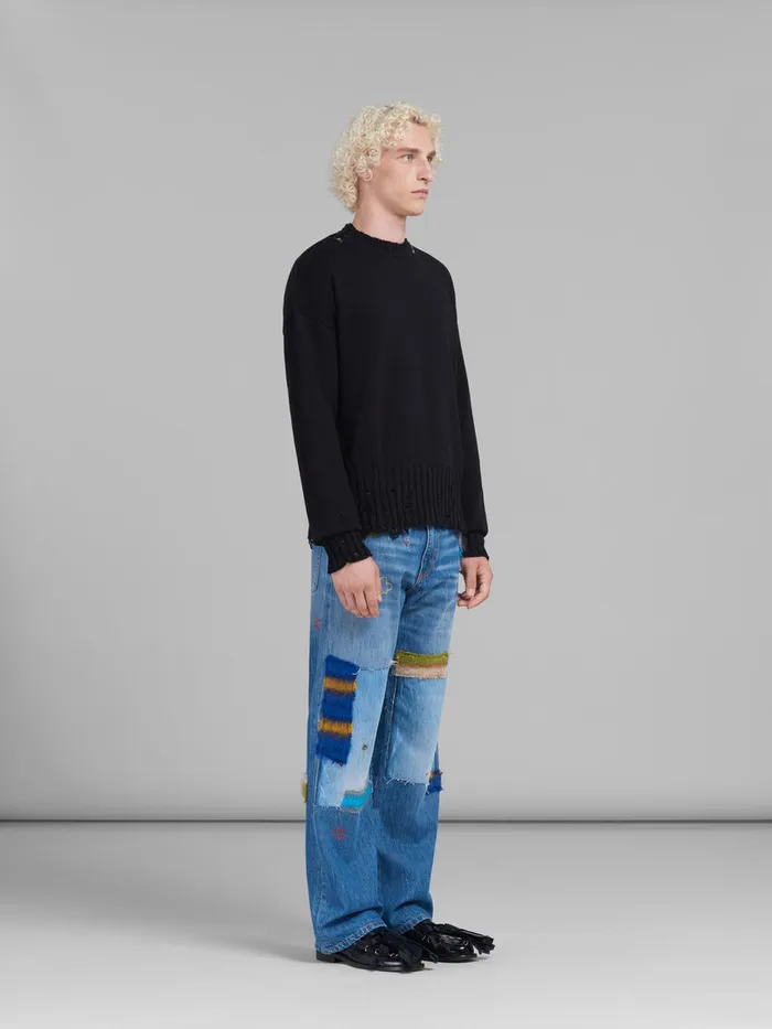 Black Twisted Crewneck Sweater Men Marni Knitwear