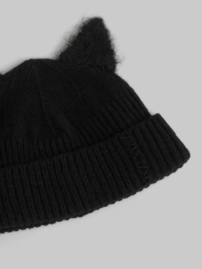 Black Wool Beanie With Mohair Ears Men Marni Hats