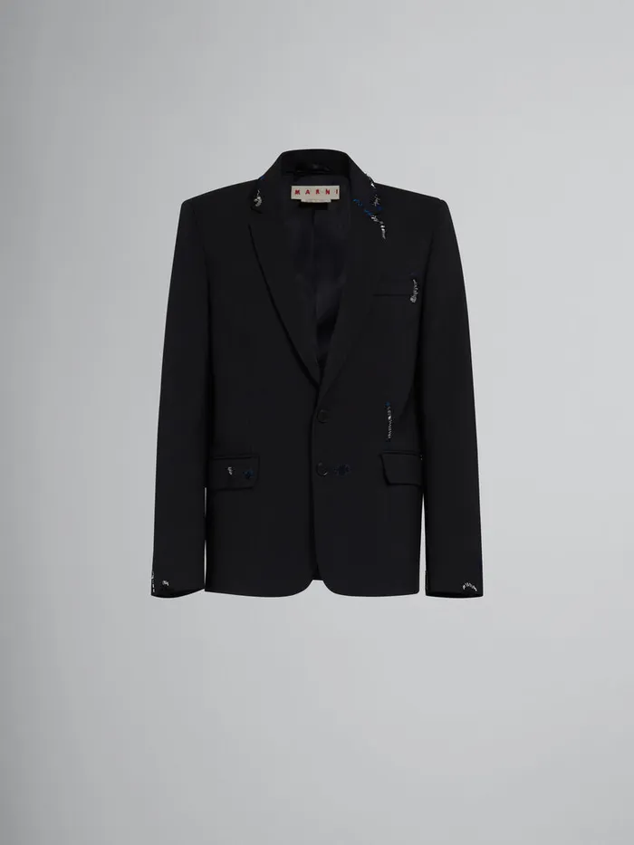 Black Wool Jacket With Bead Mending Men Marni Coats and Jackets