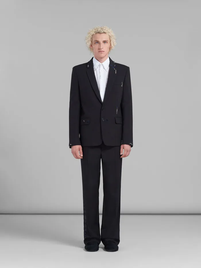 Black Wool Jacket With Bead Mending Men Marni Coats and Jackets