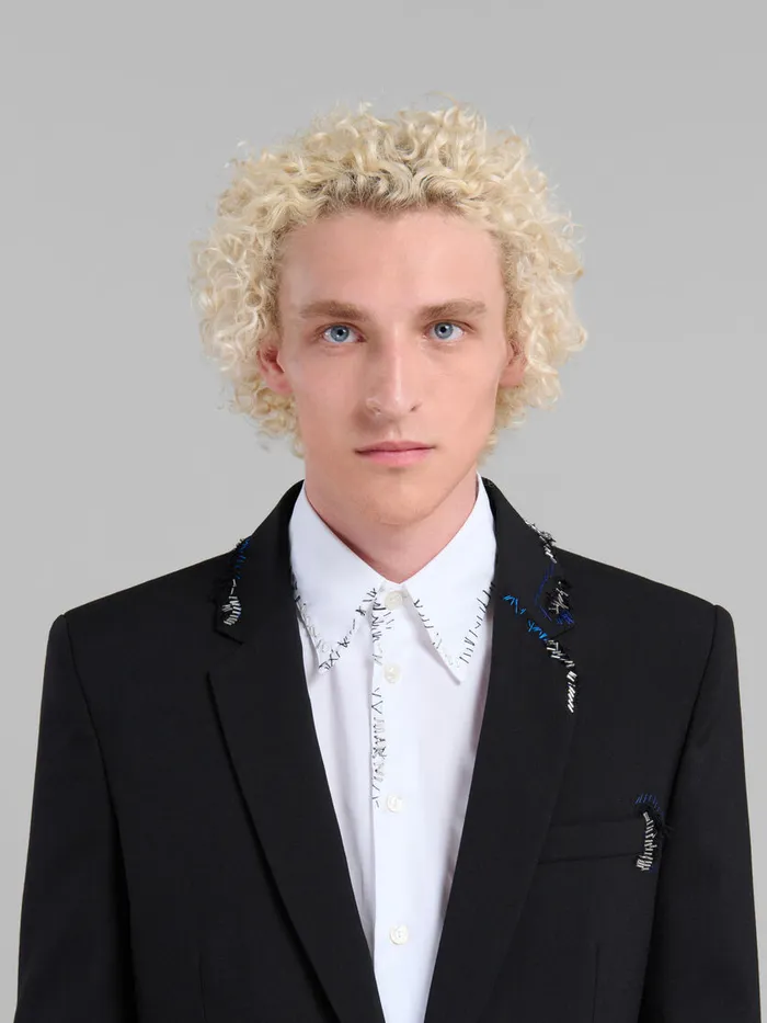 Black Wool Jacket With Bead Mending Men Marni Coats and Jackets