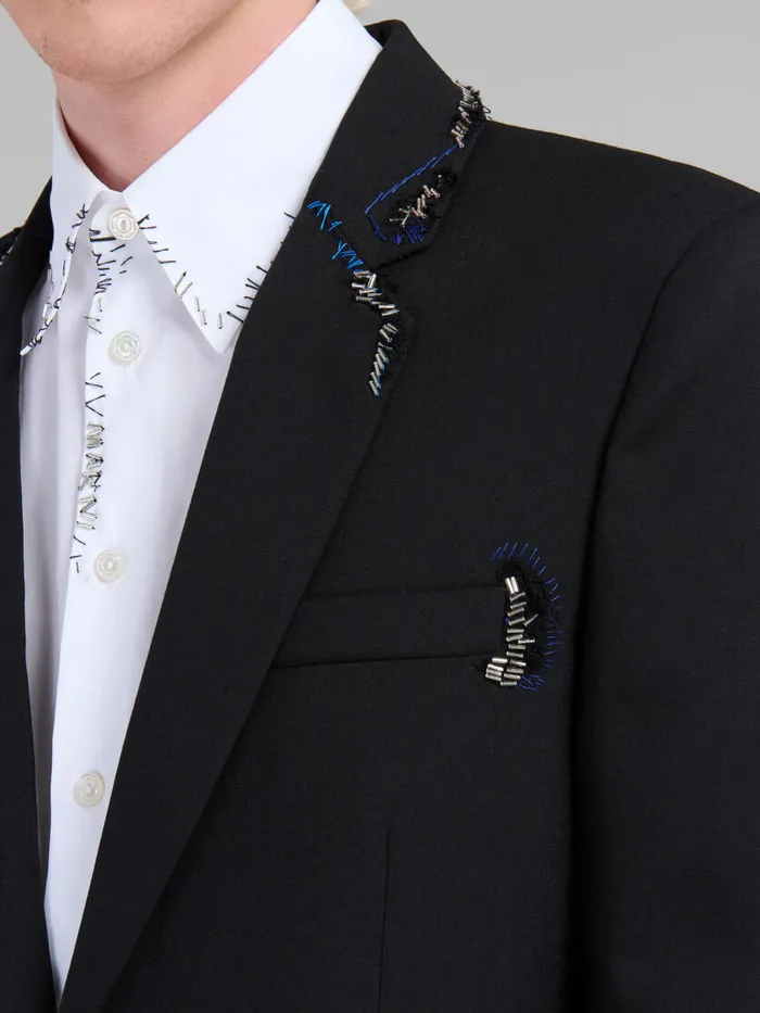 Black Wool Jacket With Bead Mending Men Marni Coats and Jackets