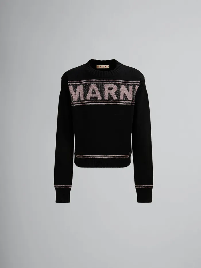 Black Wool Jumper With Maxi Marni Intarsia Men Marni Knitwear