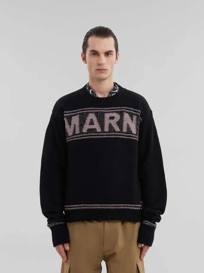 Black Wool Jumper With Maxi Marni Intarsia Men Marni Knitwear