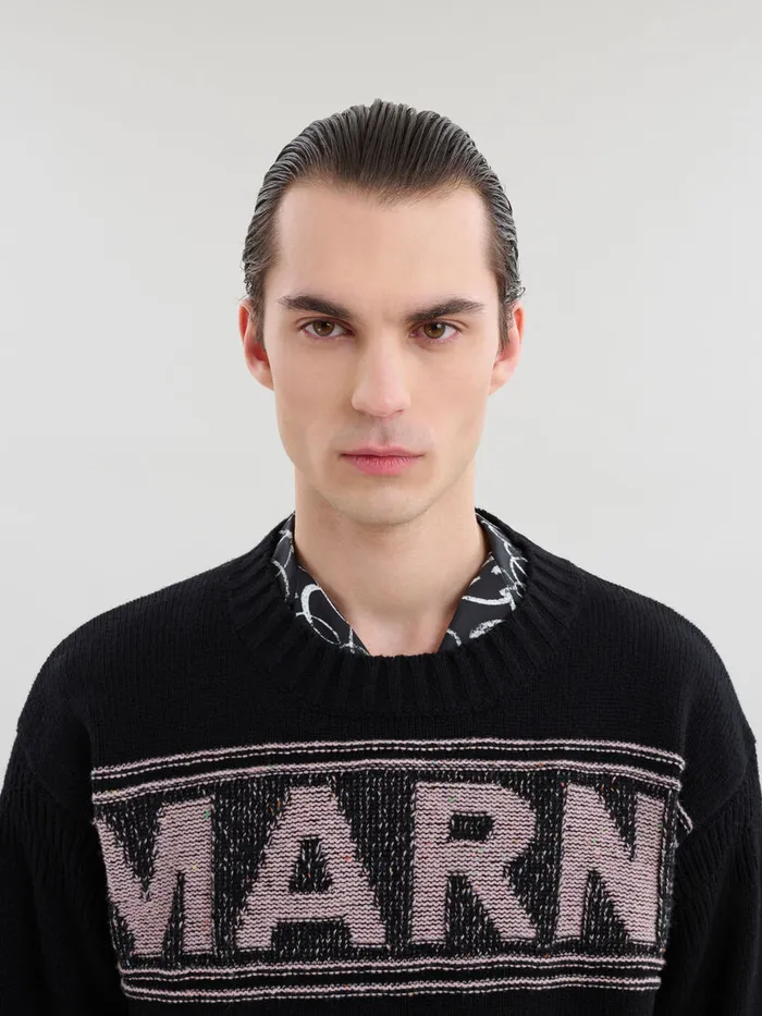 Black Wool Jumper With Maxi Marni Intarsia Men Marni Knitwear
