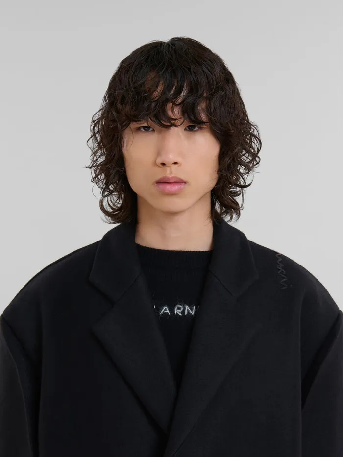 Black Wool Oversized Coat Men Marni Coats and Jackets