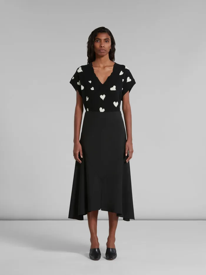 Black Wool Skirt With Asymmetric Hem Women Marni Skirts