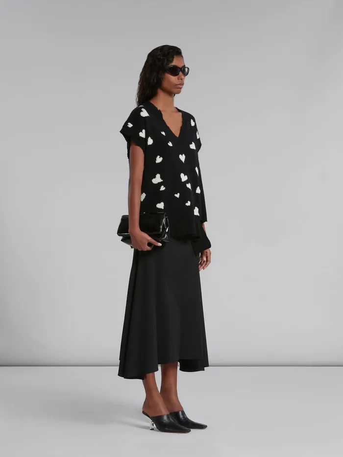 Black Wool Skirt With Asymmetric Hem Women Marni Skirts