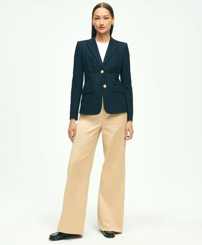 Blazers Women Brooks Brothers Cotton Pique Structured 2Button Knit Blazer Navy
