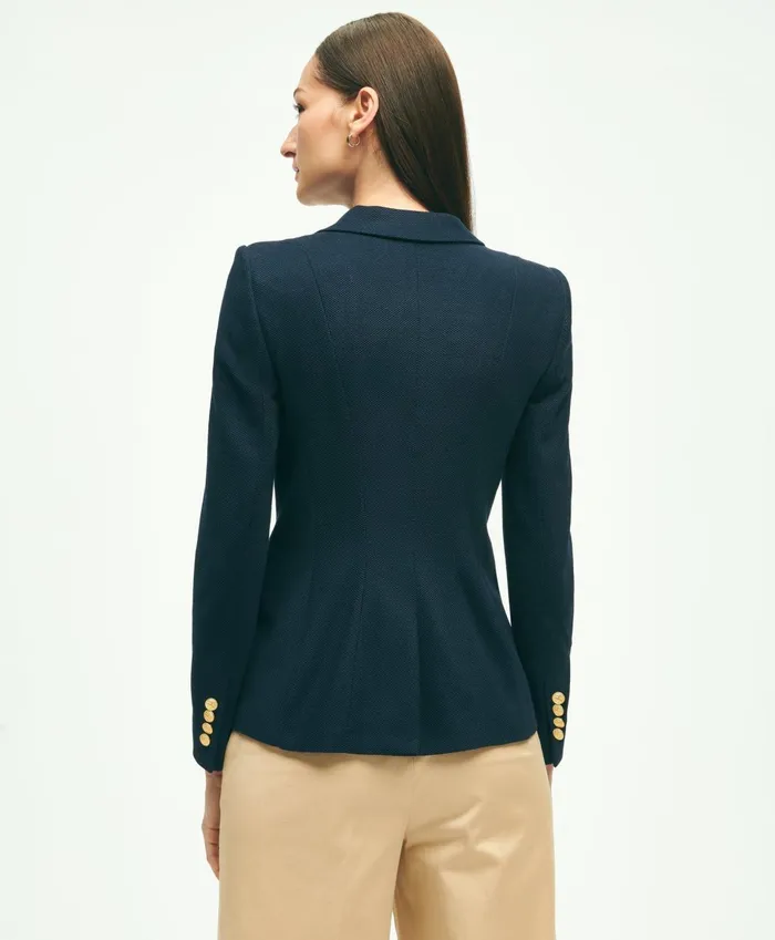 Blazers Women Brooks Brothers Cotton Pique Structured 2Button Knit Blazer Navy
