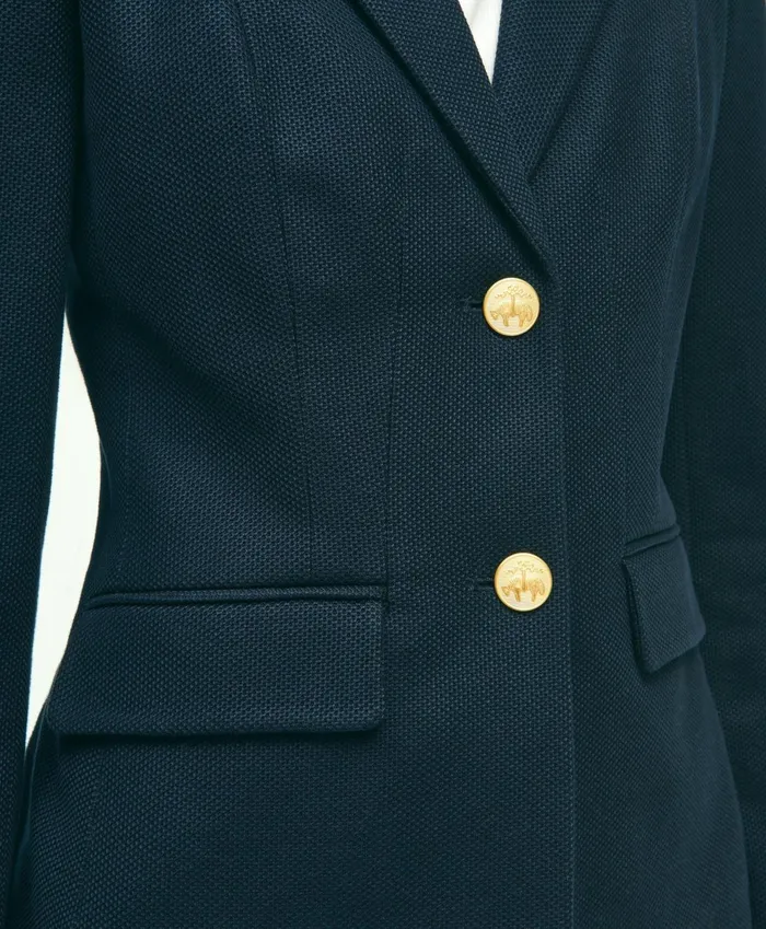 Blazers Women Brooks Brothers Cotton Pique Structured 2Button Knit Blazer Navy