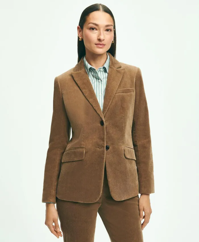 Blazers Women Brooks Brothers Stretch Cotton Corduroy Jacket Beige