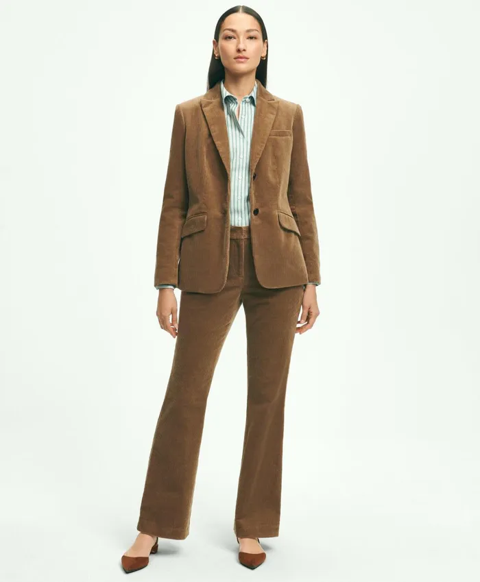 Blazers Women Brooks Brothers Stretch Cotton Corduroy Jacket Beige