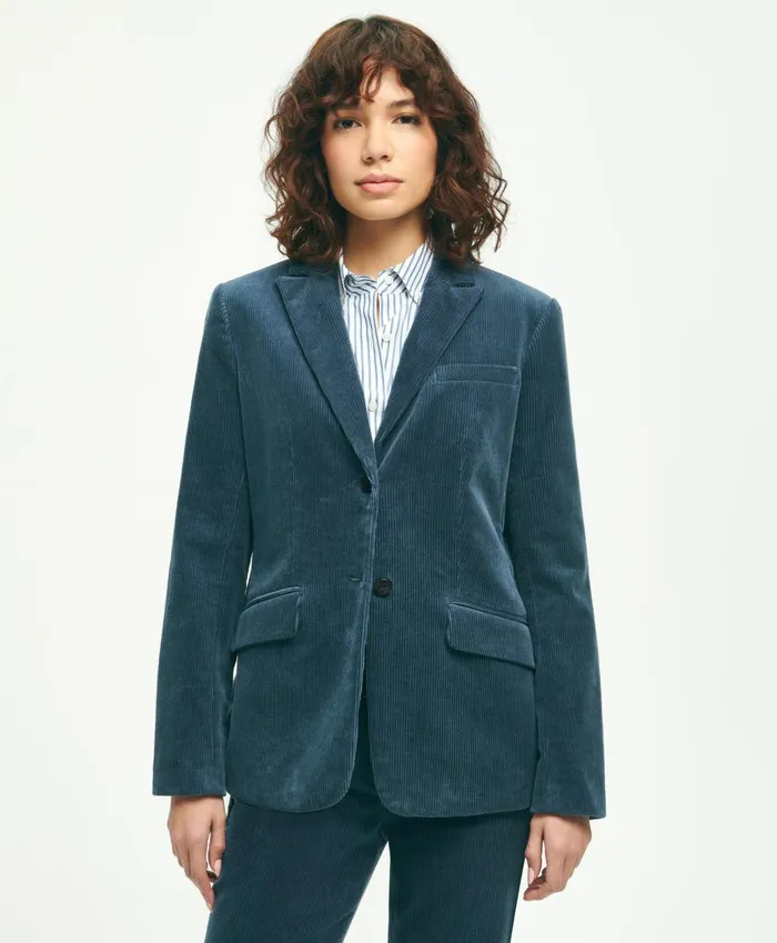 Blazers Women Brooks Brothers Stretch Cotton Corduroy Jacket Blue