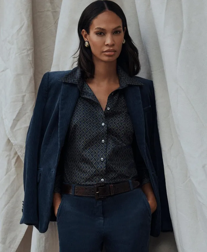 Blazers Women Brooks Brothers Stretch Cotton Corduroy Jacket Blue