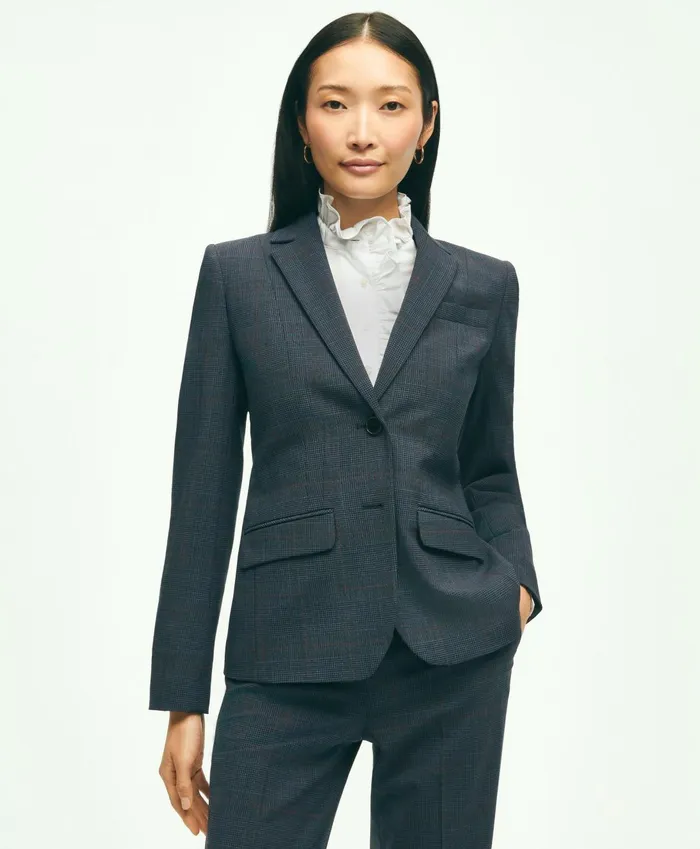 Blazers Women Brooks Brothers Stretch Wool Glenn Plaid Jacket Navy