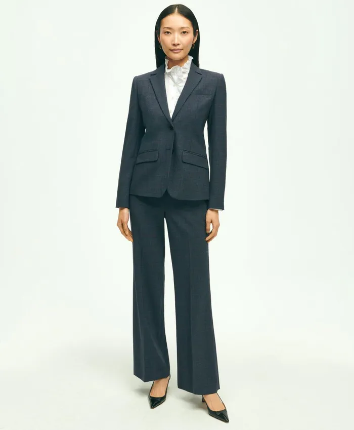 Blazers Women Brooks Brothers Stretch Wool Glenn Plaid Jacket Navy