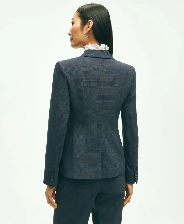 Blazers Women Brooks Brothers Stretch Wool Glenn Plaid Jacket Navy