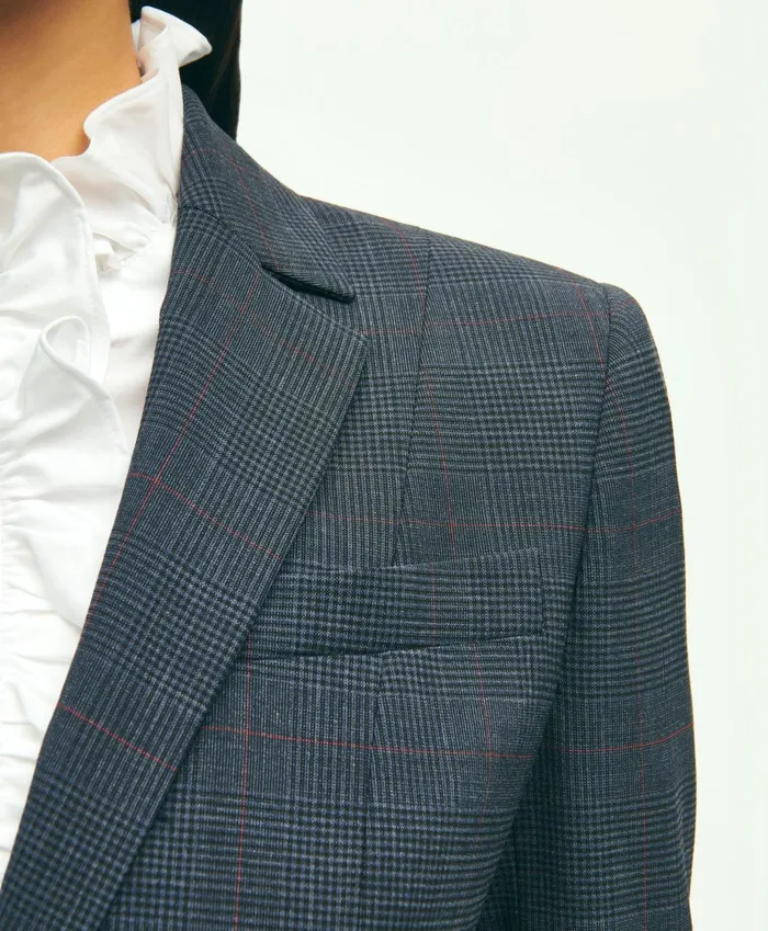 Blazers Women Brooks Brothers Stretch Wool Glenn Plaid Jacket Navy