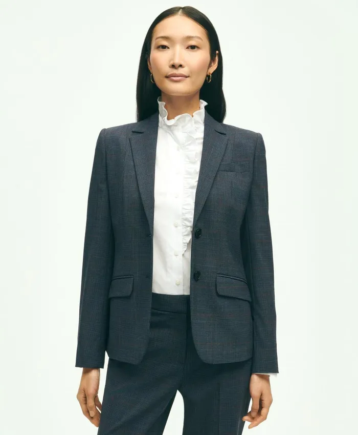 Blazers Women Brooks Brothers Stretch Wool Glenn Plaid Jacket Navy