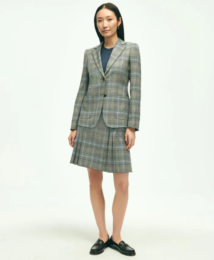 Blazers Women Brooks Brothers Stretch Wool Prince Of Wales Jacket Grey Multi