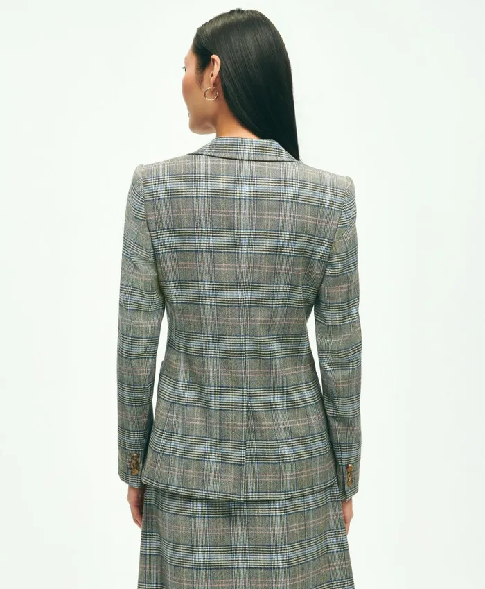 Blazers Women Brooks Brothers Stretch Wool Prince Of Wales Jacket Grey Multi