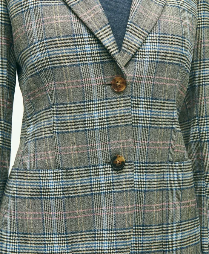 Blazers Women Brooks Brothers Stretch Wool Prince Of Wales Jacket Grey Multi