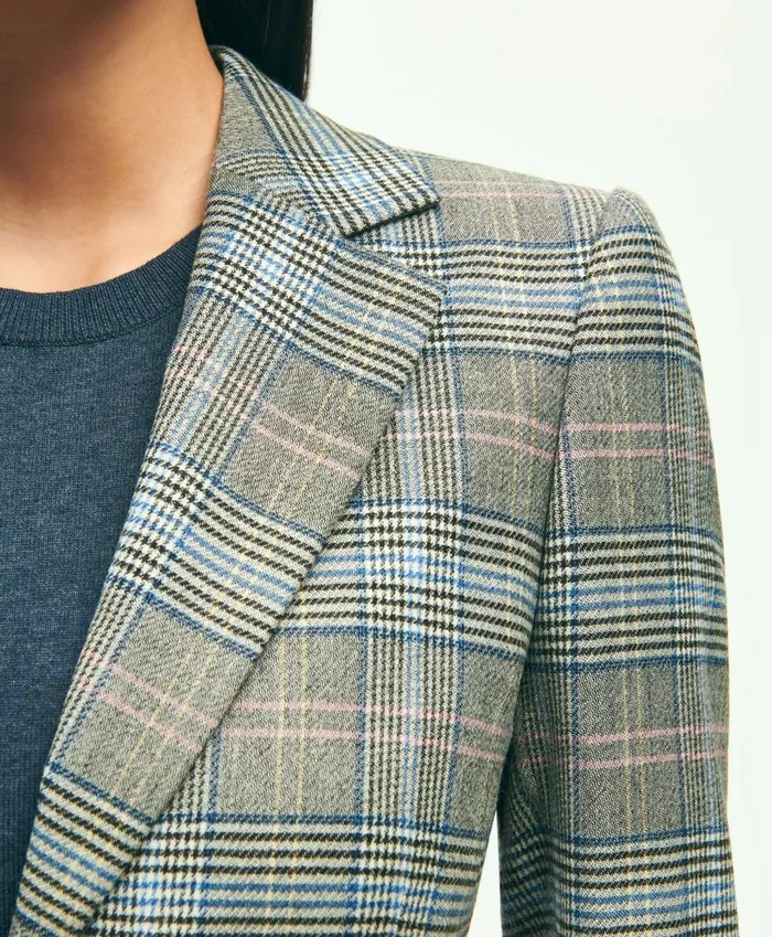 Blazers Women Brooks Brothers Stretch Wool Prince Of Wales Jacket Grey Multi