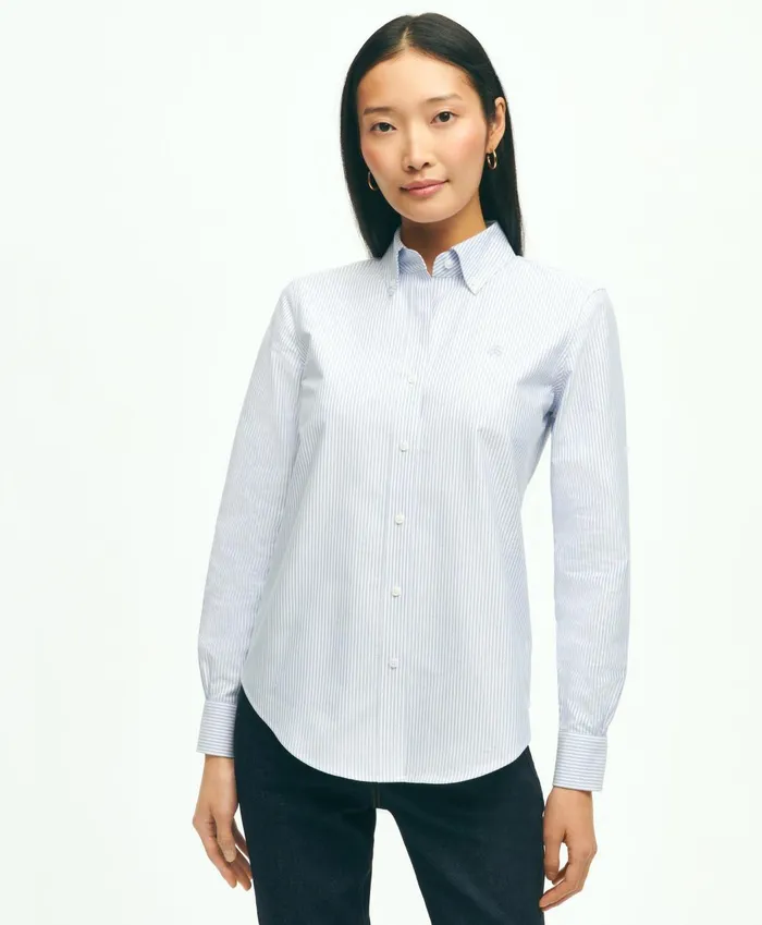 Blouses andamp Shirts Women Brooks Brothers ClassicFit Cotton Oxford Stripe Shirt Blue Blouses andamp Shirts Women Brooks Brothers ClassicFit Cotton Oxford Stripe Shirt Blue