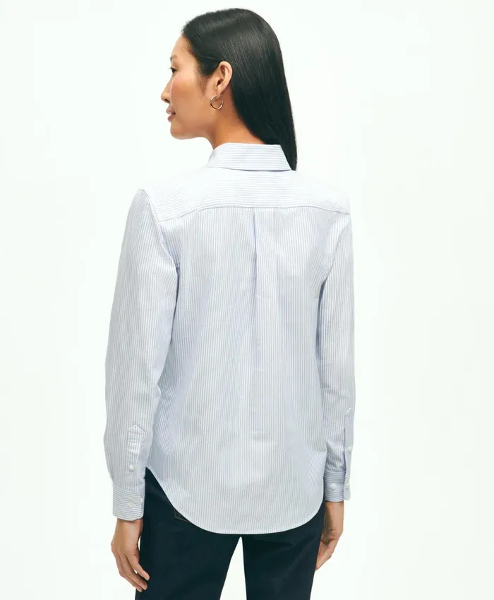 Blouses andamp Shirts Women Brooks Brothers ClassicFit Cotton Oxford Stripe Shirt Blue