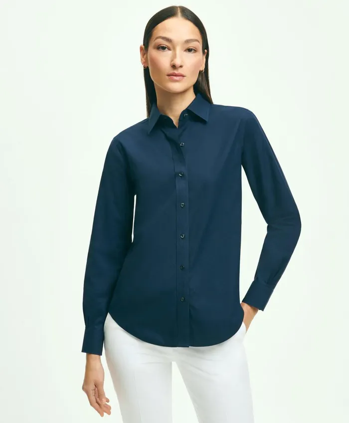 Blouses andamp Shirts Women Brooks Brothers ClassicFit NonIron Stretch Supima Cotton Dress Shirt Navy Blouses andamp Shirts Women Brooks Brothers ClassicFit NonIron Stretch Supima Cotton Dress Shirt Navy