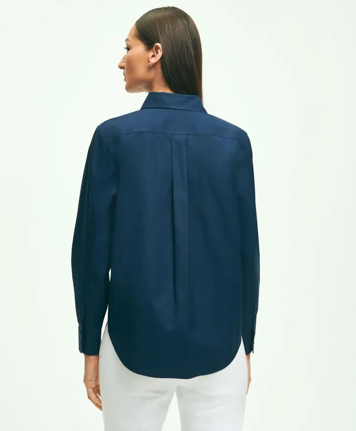 Blouses andamp Shirts Women Brooks Brothers ClassicFit NonIron Stretch Supima Cotton Dress Shirt Navy
