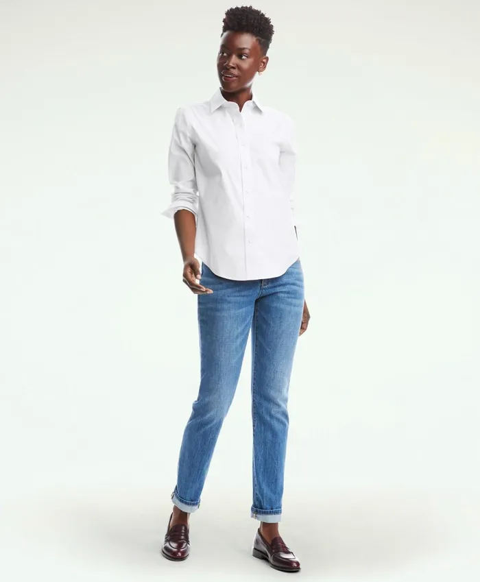 Blouses andamp Shirts Women Brooks Brothers ClassicFit NonIron Stretch Supima Cotton Dress Shirt White