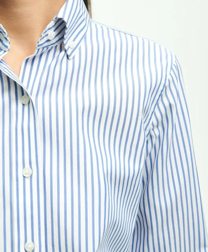 Blouses andamp Shirts Women Brooks Brothers Classic Fit Stretch Supima Cotton NonIron Bengal Stripe Dress Shirt Blue