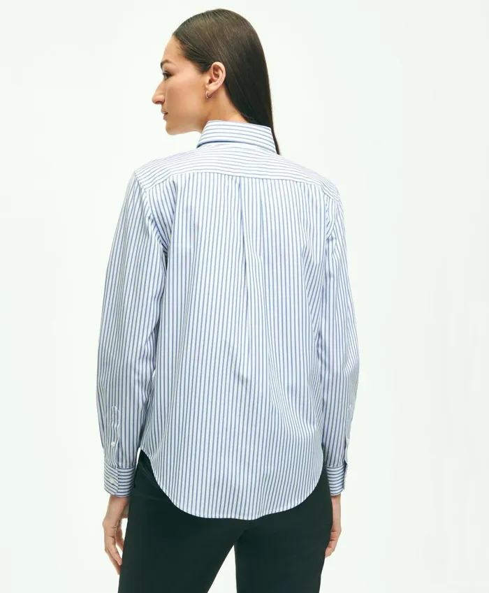 Blouses andamp Shirts Women Brooks Brothers Classic Fit Stretch Supima Cotton NonIron Bengal Stripe Dress Shirt Blue